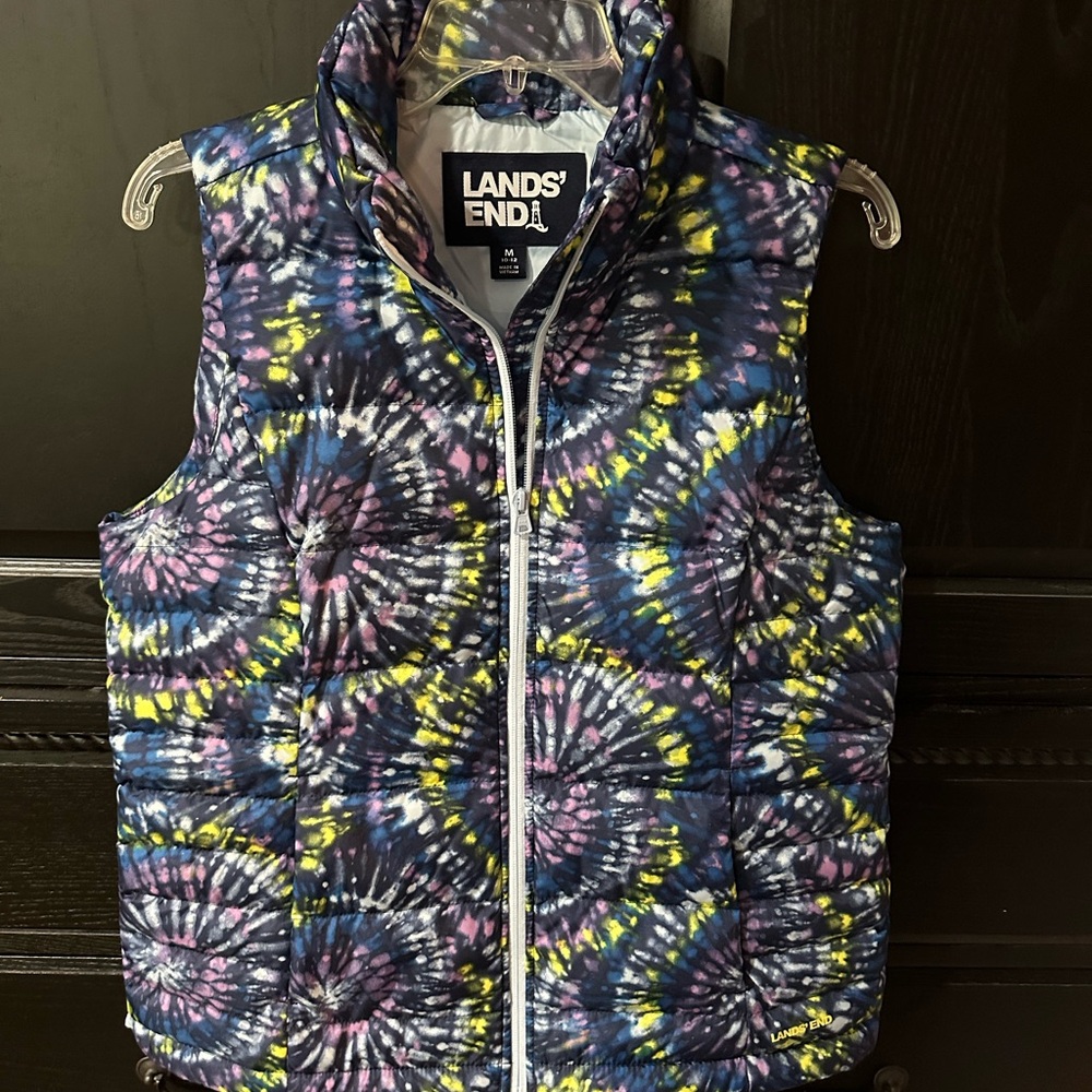 Lands' End Multicolor Tie Dye Puffer Vest